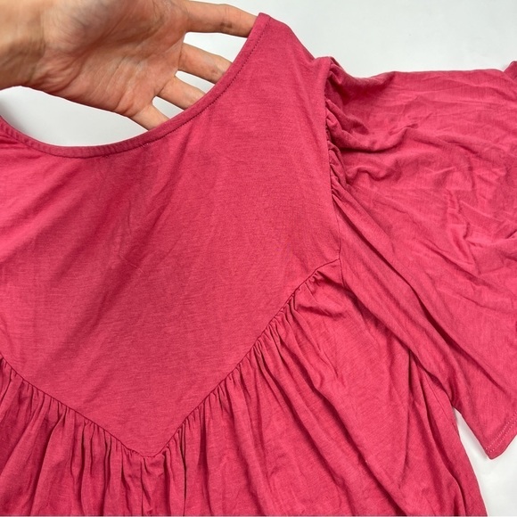 Anthropologie Bordeaux Pink V-Neck Short Flutter Sleeve Sidonie Top - Picture 5 of 6